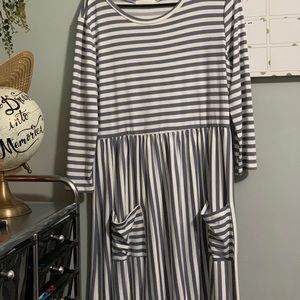 XXL Gray Striped Midi Dress
